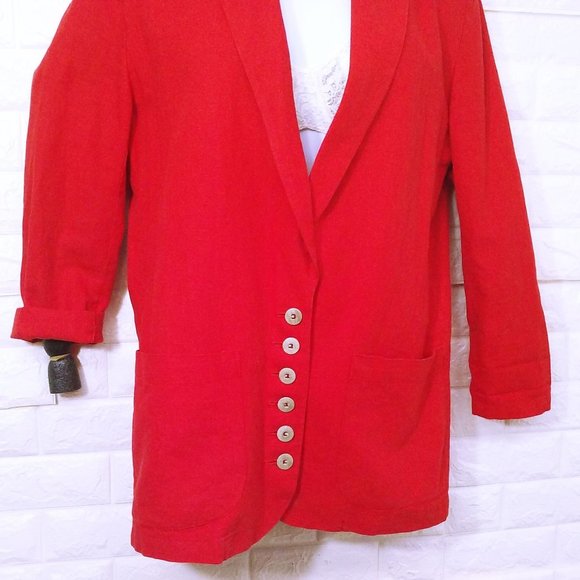 Vintage 80s D.B. Waldo Wear USA Linen Blazer Oversize-S Pockets 6-stone Buttons - Picture 5 of 10